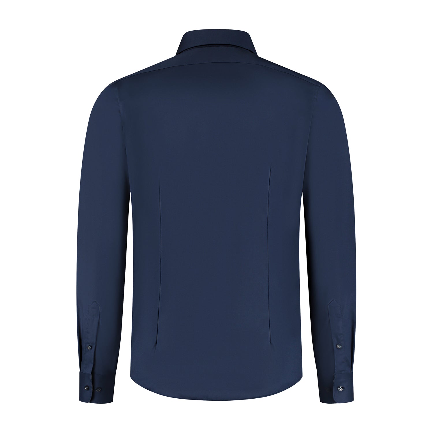 GENTS Blumfontain NOS navy back view of the Ademend katoen-elastaan shirt with non-iron finish.