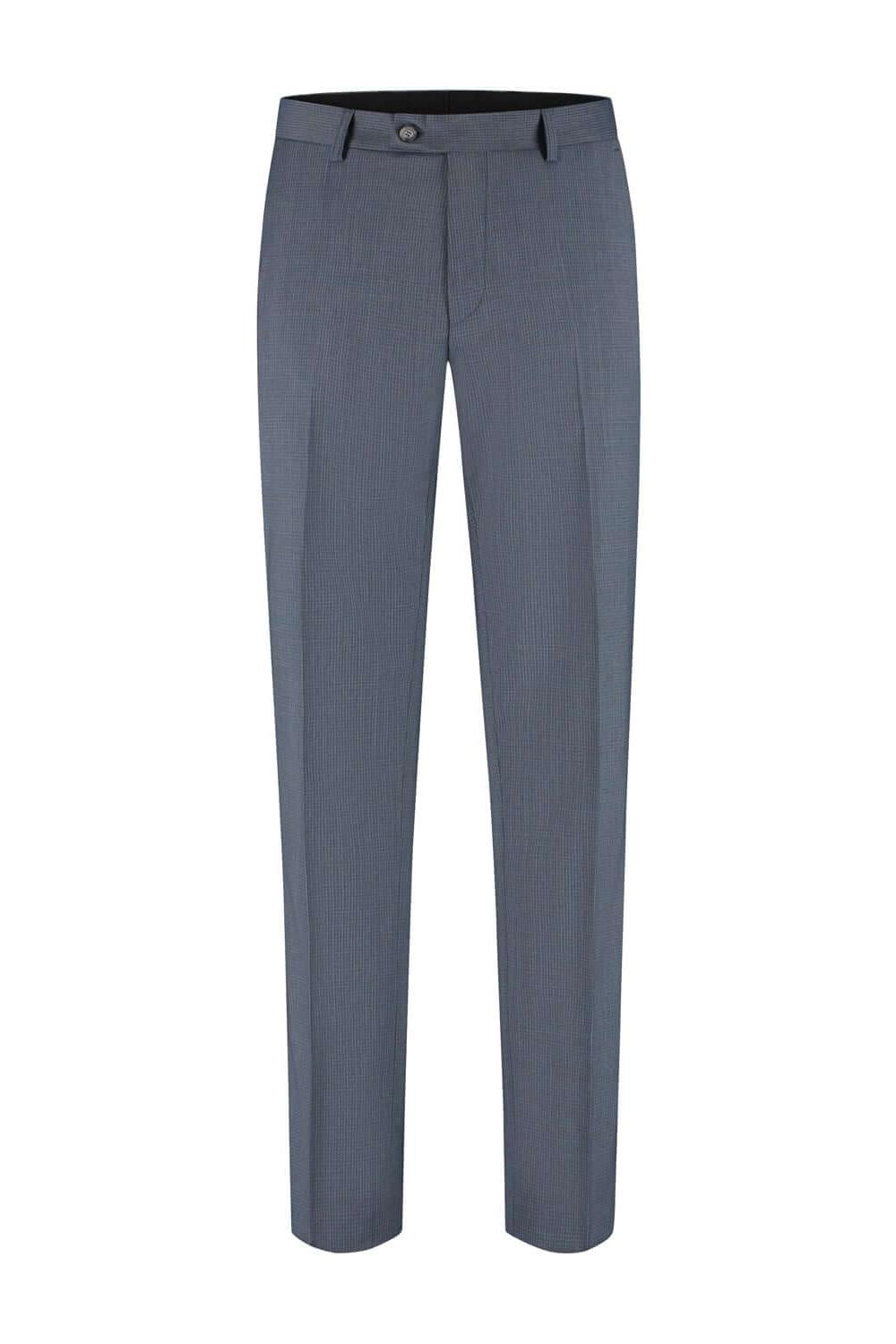 Pak 2-delig miniruit blauw-grijs pantalon in wolblend tweedmateriaal met nette afwerking.
