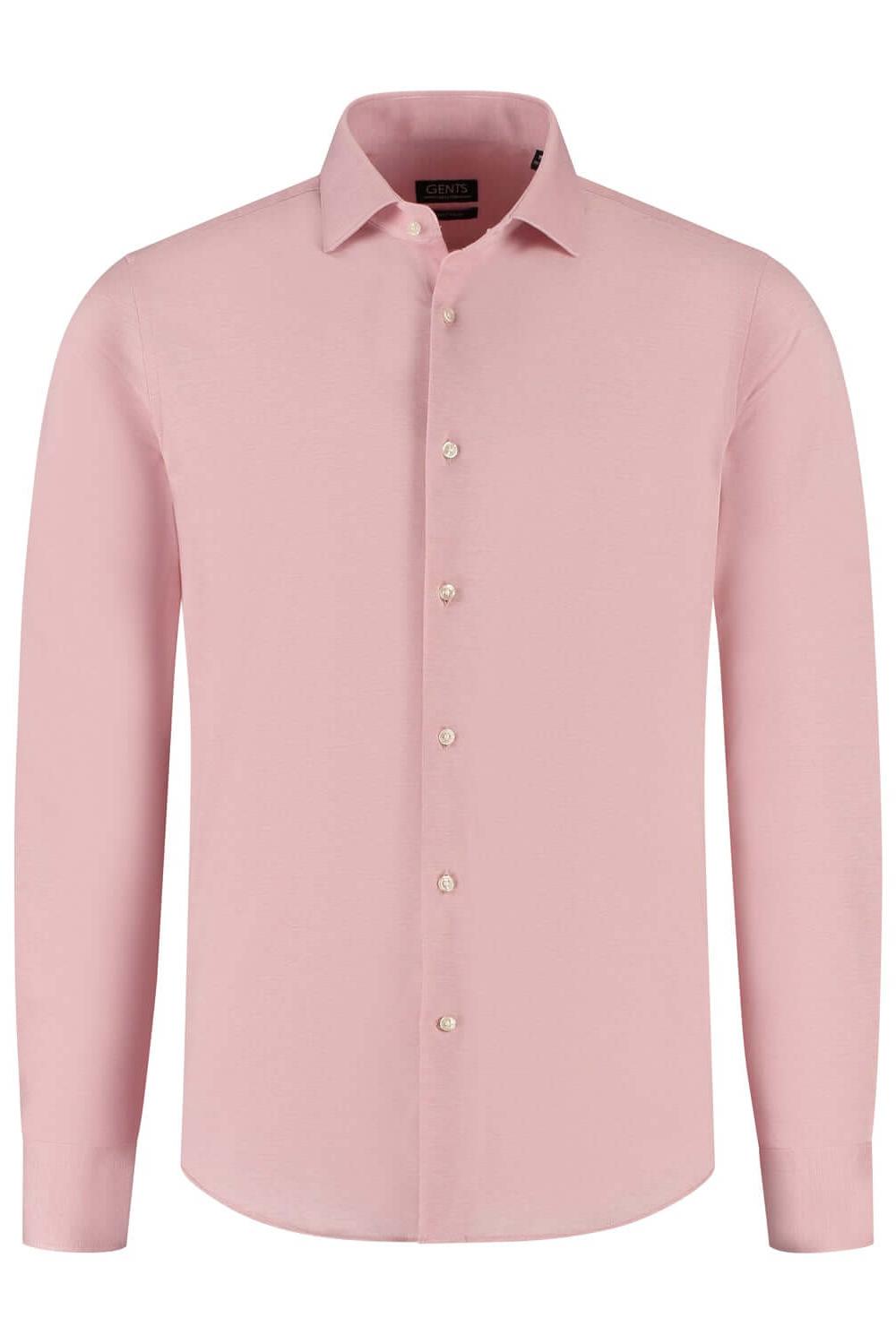 GENTS knit pique roze, 100% katoen, roze overhemd met lange mouwen en knopsluiting.