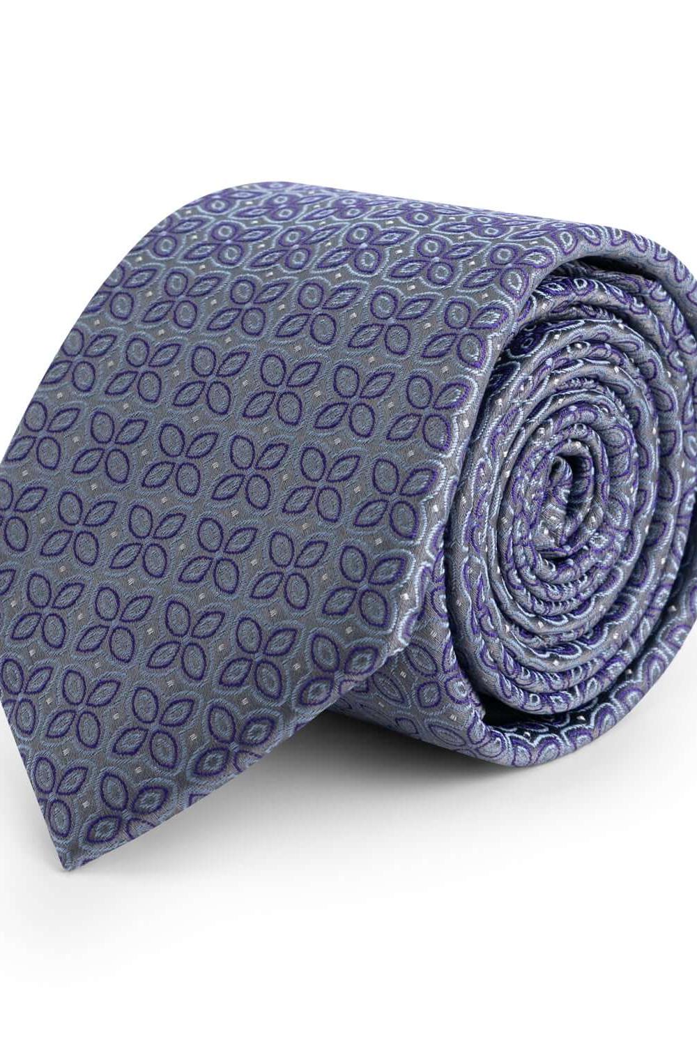Stropdas zijde bloem paars, stijlvolle paarse zijden stropdas met bloemmotief, perfect voor elke gelegenheid.