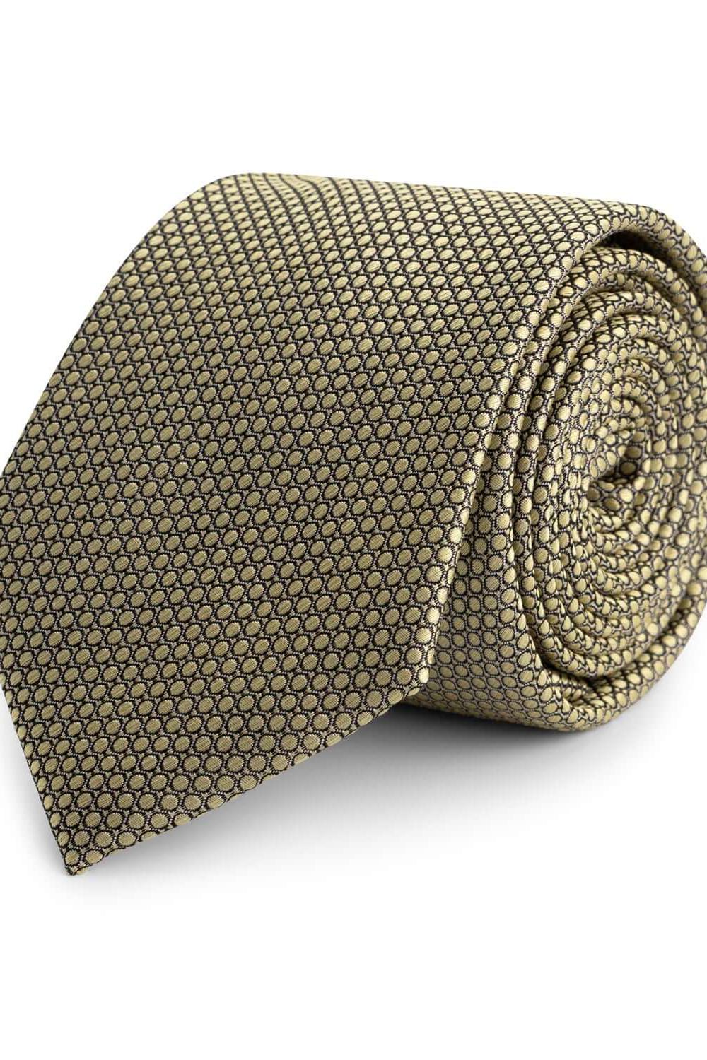 Stropdas zijde birdseye geel, gele zijde stropdas met subtiel birdseye patroon, perfect voor formelere gelegenheden.