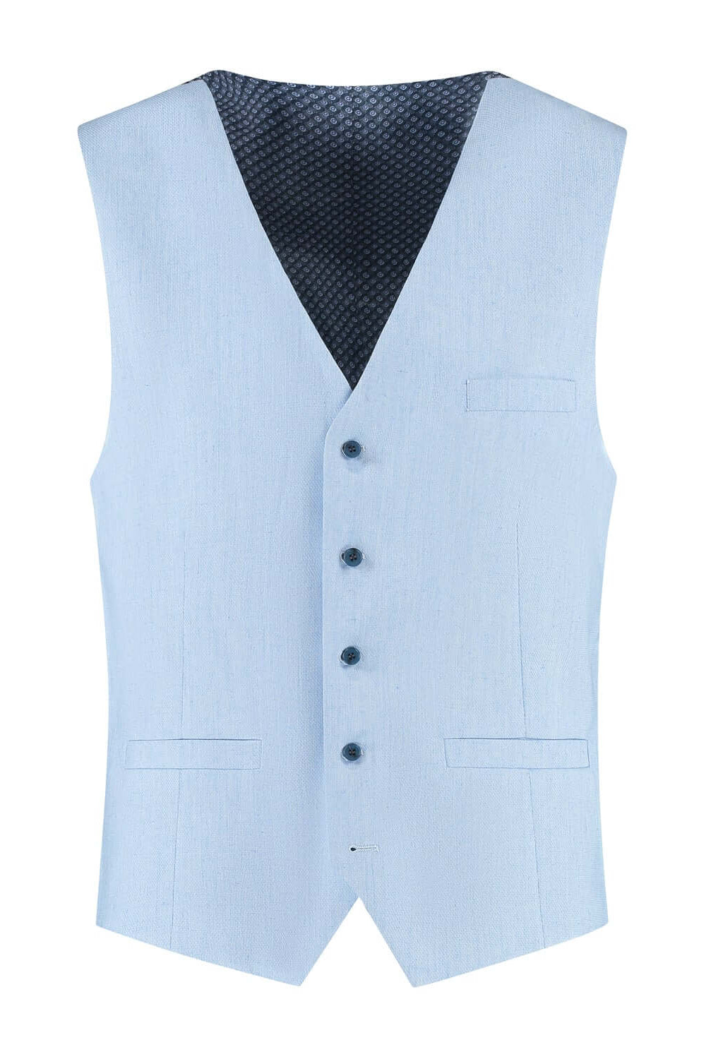 Gilet linnenblend lichtblauw, ademend vest met knopen, perfect voor warmere dagen.