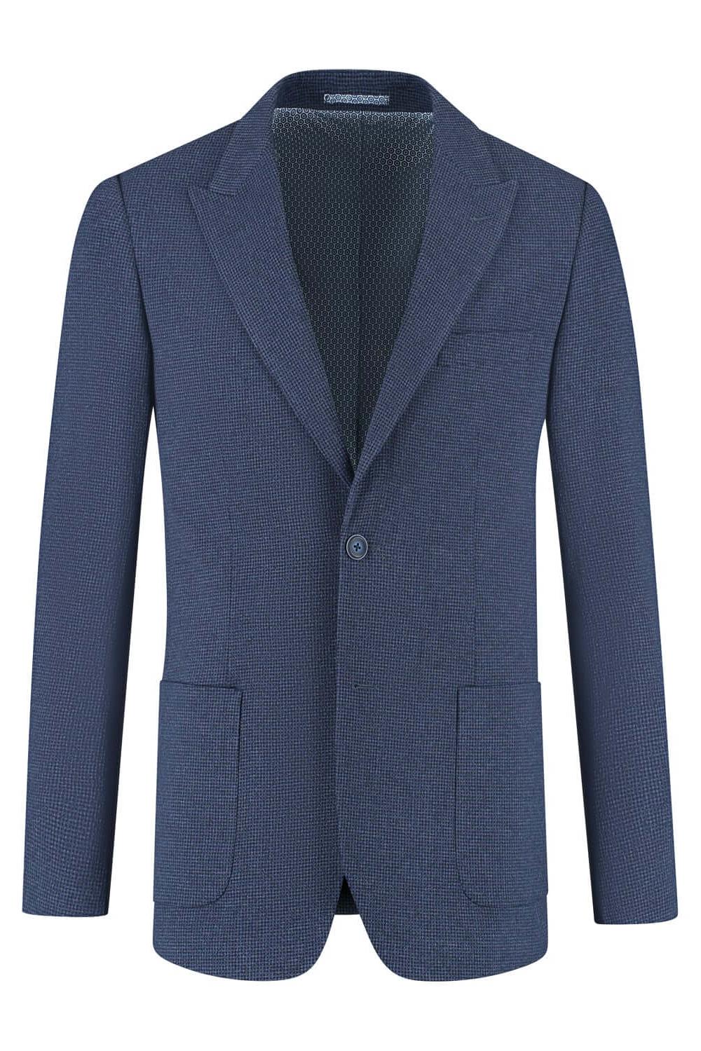 Colbert bi-stretch blauw, moderne pasvorm, kreukvrij en veelzijdig, perfect voor elke gelegenheid.