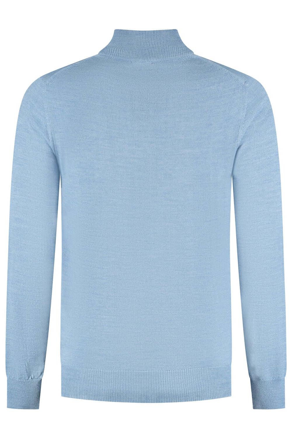 Halfzip merinoblend lichtblauw - achteraanzicht van een lichtblauwe trui
