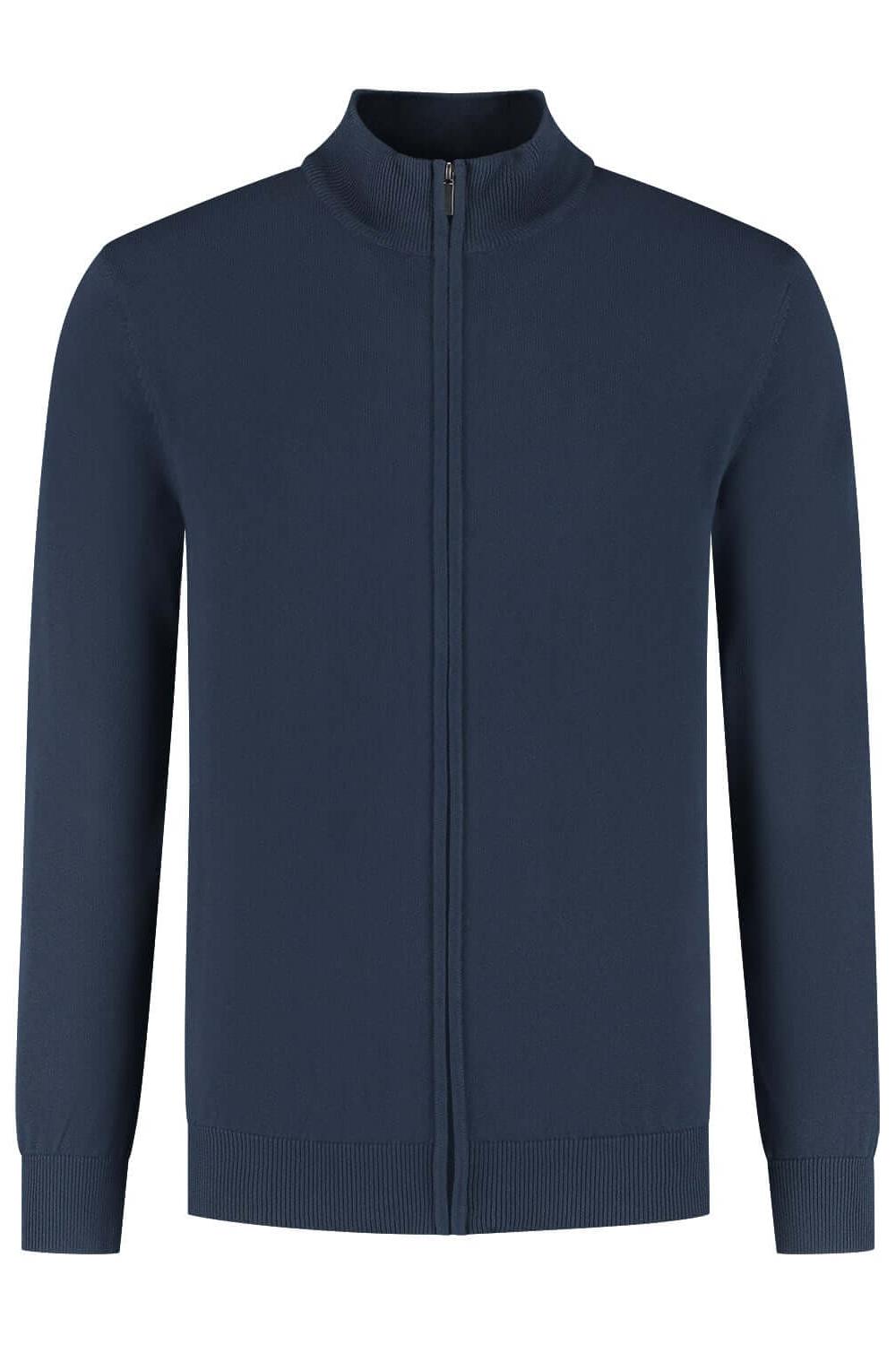 Full zip navy jack met soepele ritssluiting, comfortabel katoenen materiaal, perfect voor casual en sportieve outfits.