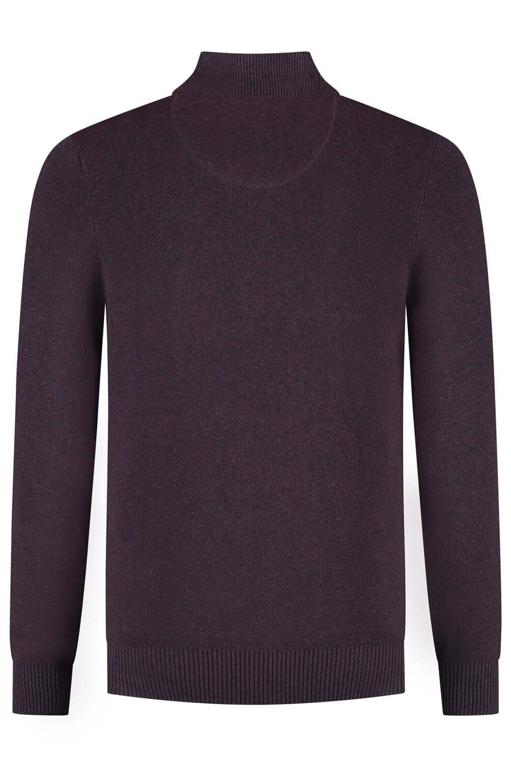 Ronde hals two-tone donkerrood ademend katoenen top met langere mouwen en ronde hals.