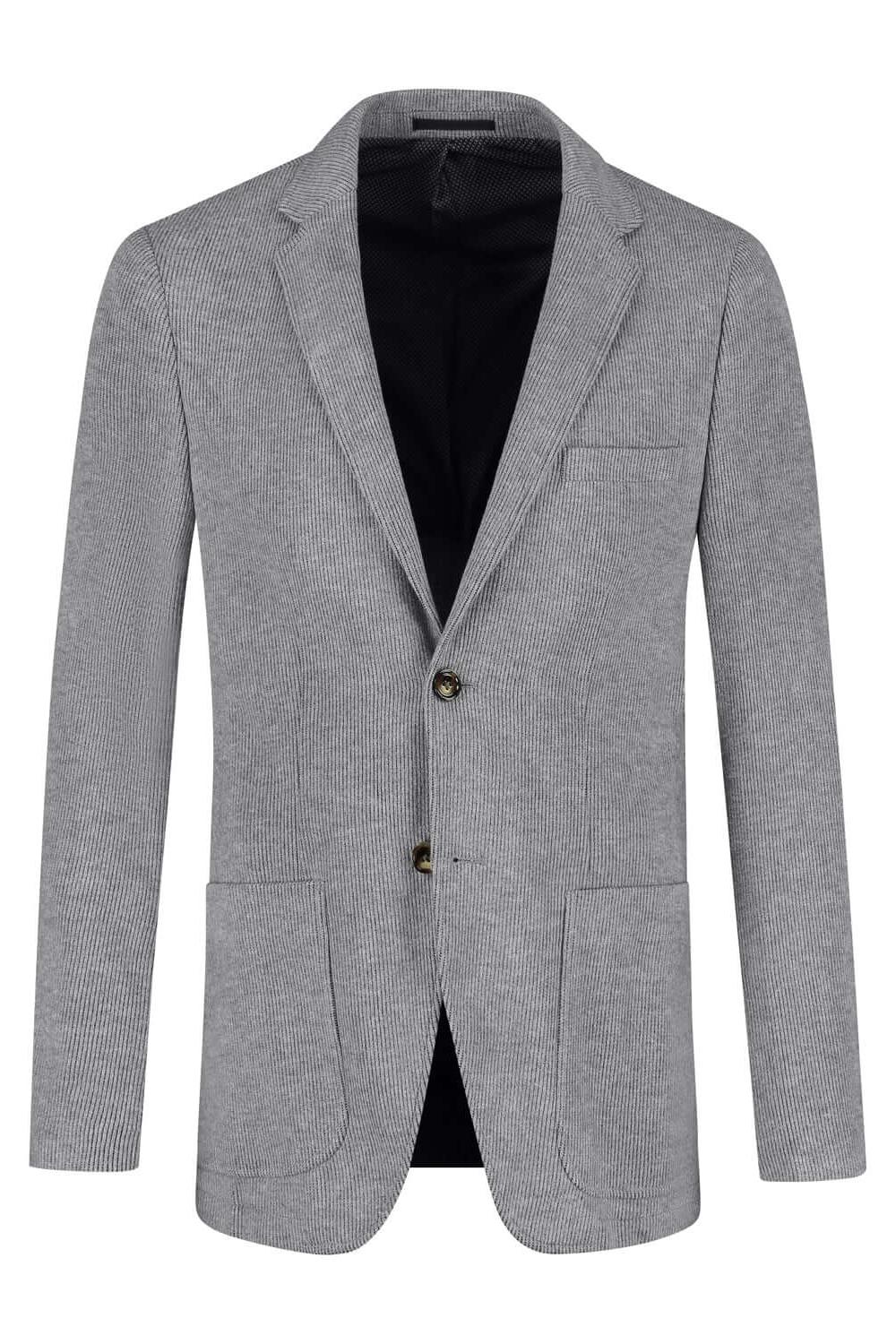 Colbert stretch cord grijs, grijze stretchkorduroy colbert met borstzak en zakken.