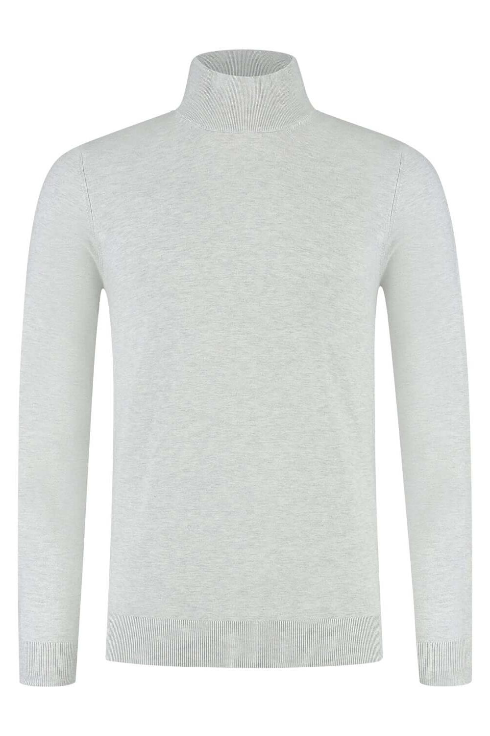 Turtle neck zilverwit lichtgewicht ademende koltrui met elastische kraag en kreukvrij design.