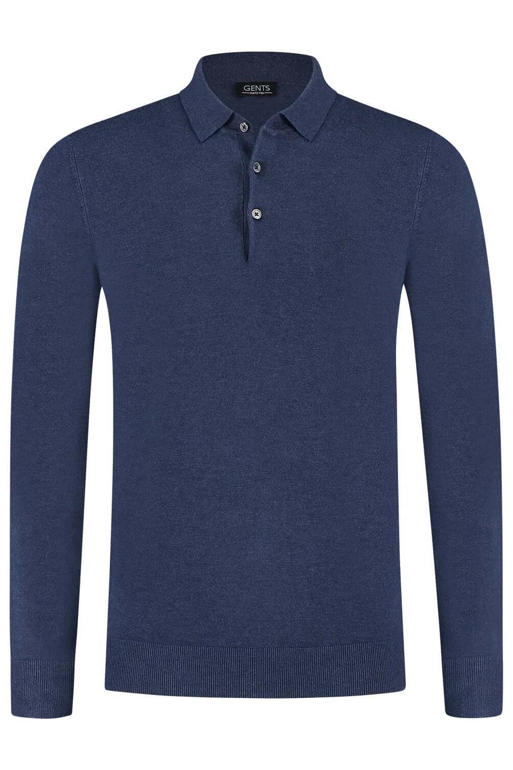 Trui polokraag blauw, zachte blauwe trui met polokraag en knoopsluiting.