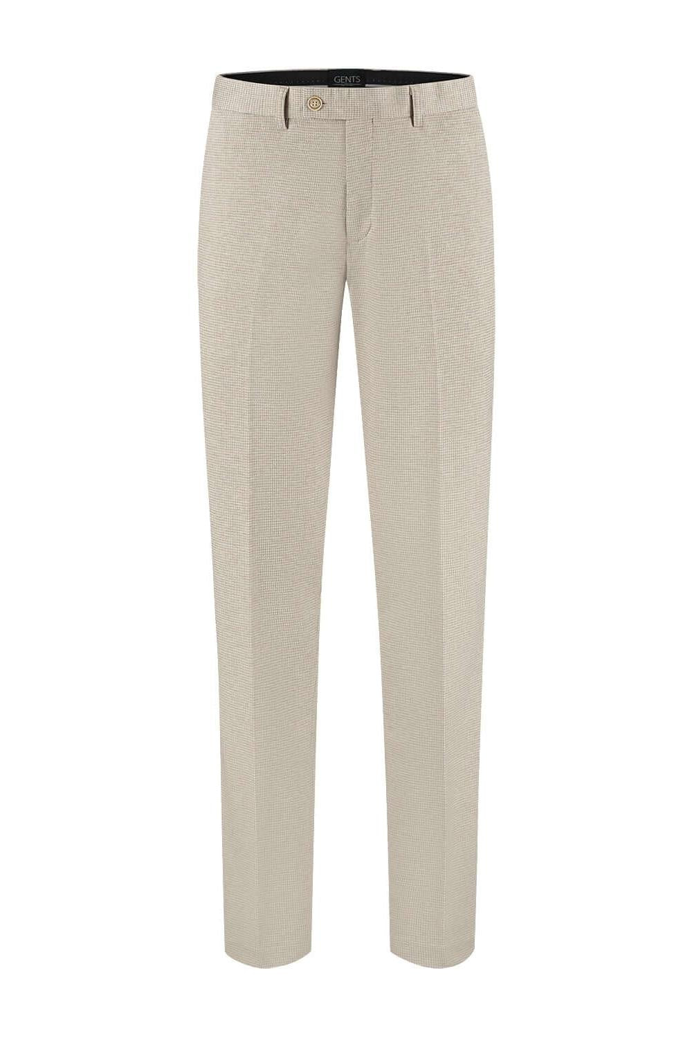 Pak pepita beige tweed pants with modern fit and wrinkle-resistant fabric.