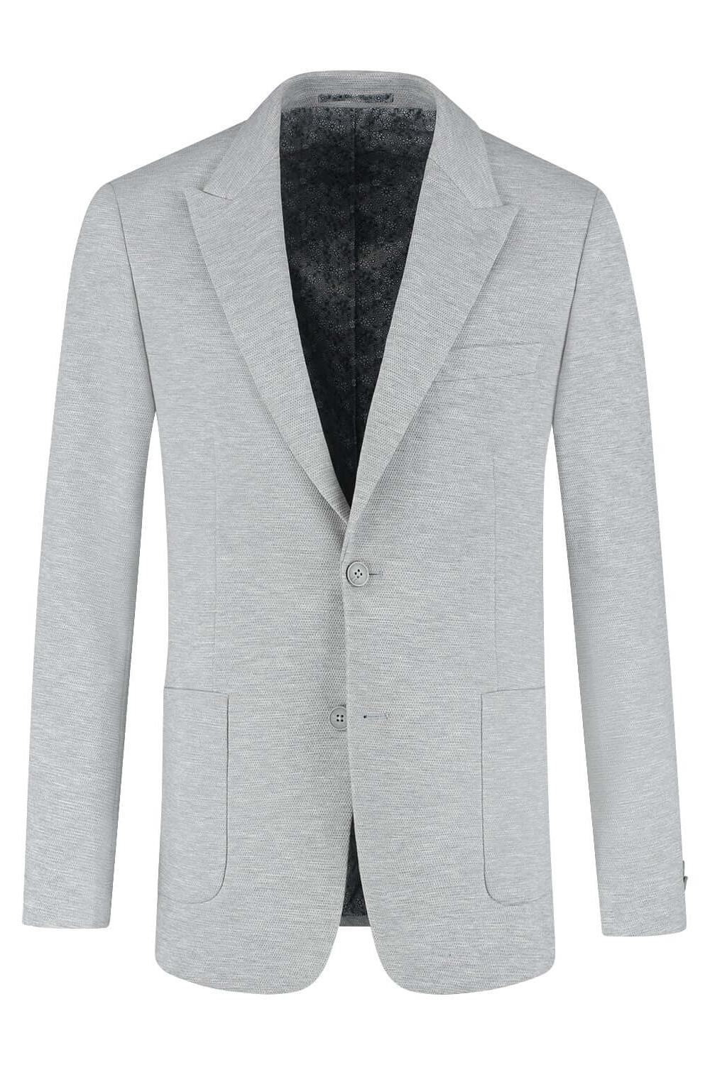 Colbert stretch pique melange grijs, grijze melange blazer met stretch, zakelijk en casual gebruik