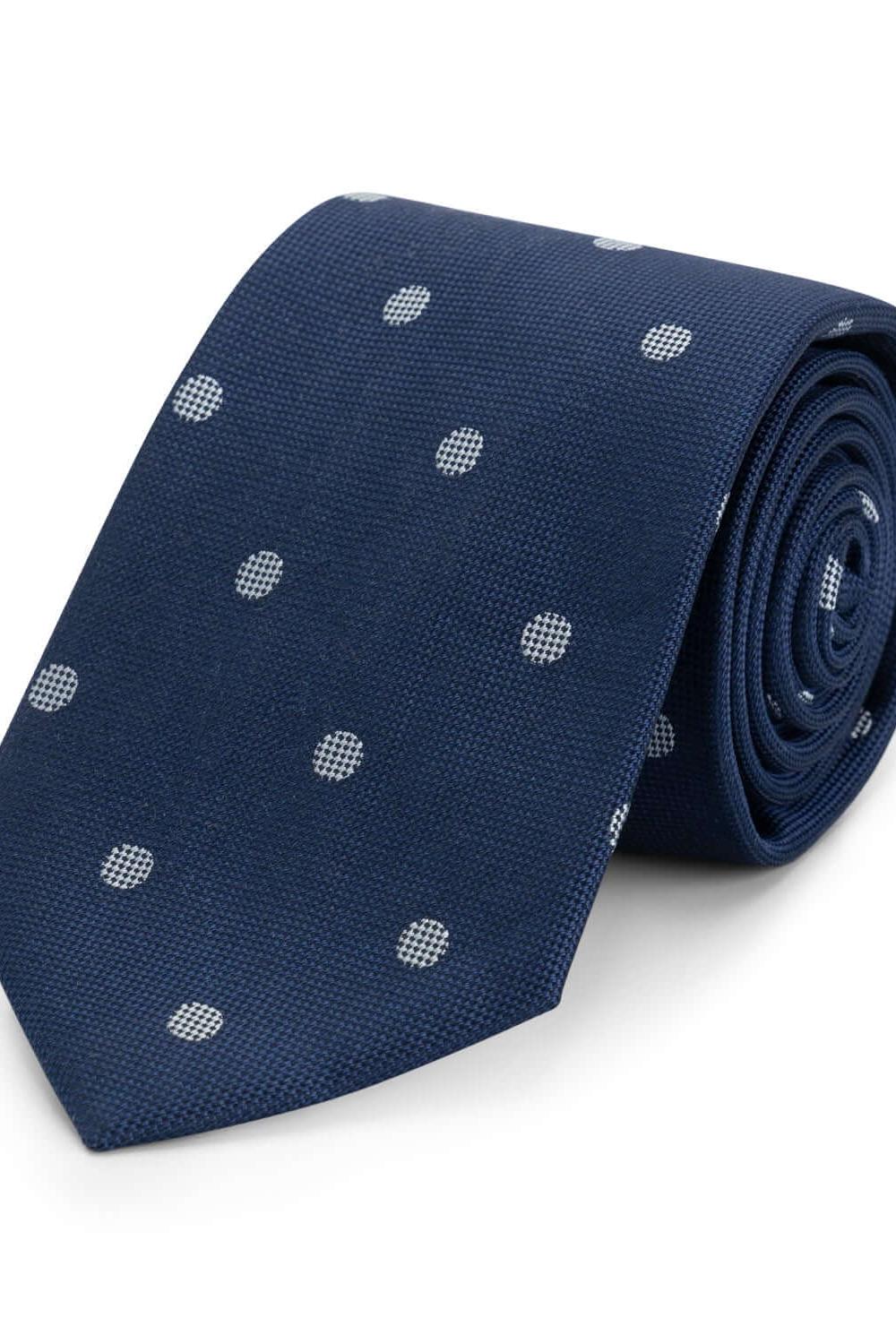 Stropdas zijde print stippel donkerblauw