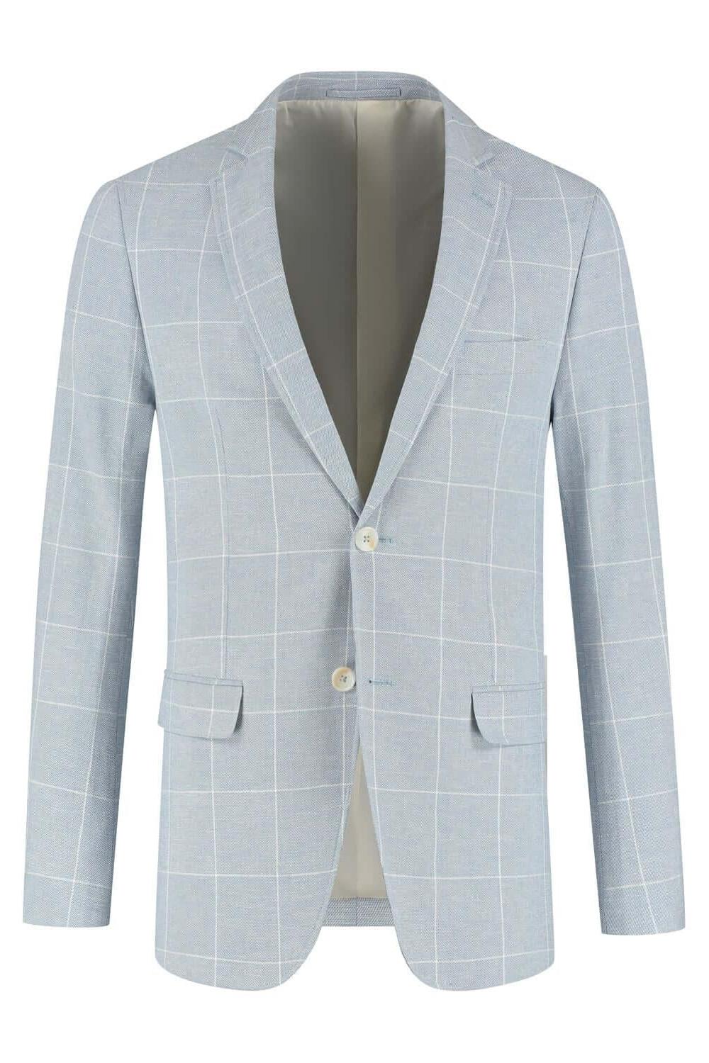 Colbert ruit katoen-linnen lichtblauw