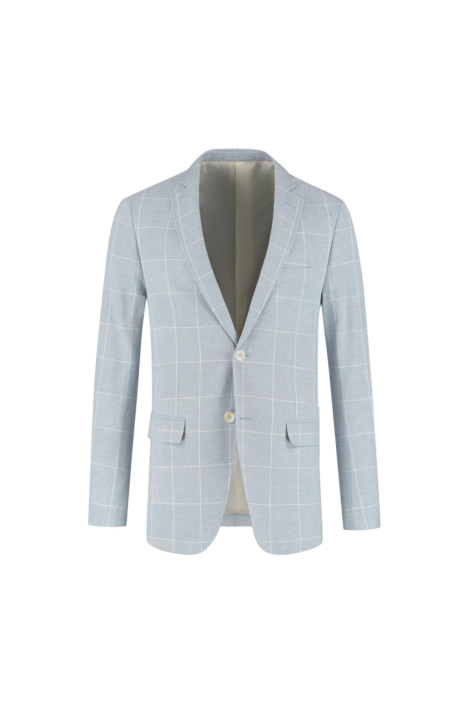 Colbert ruit katoen-linnen lichtblauw