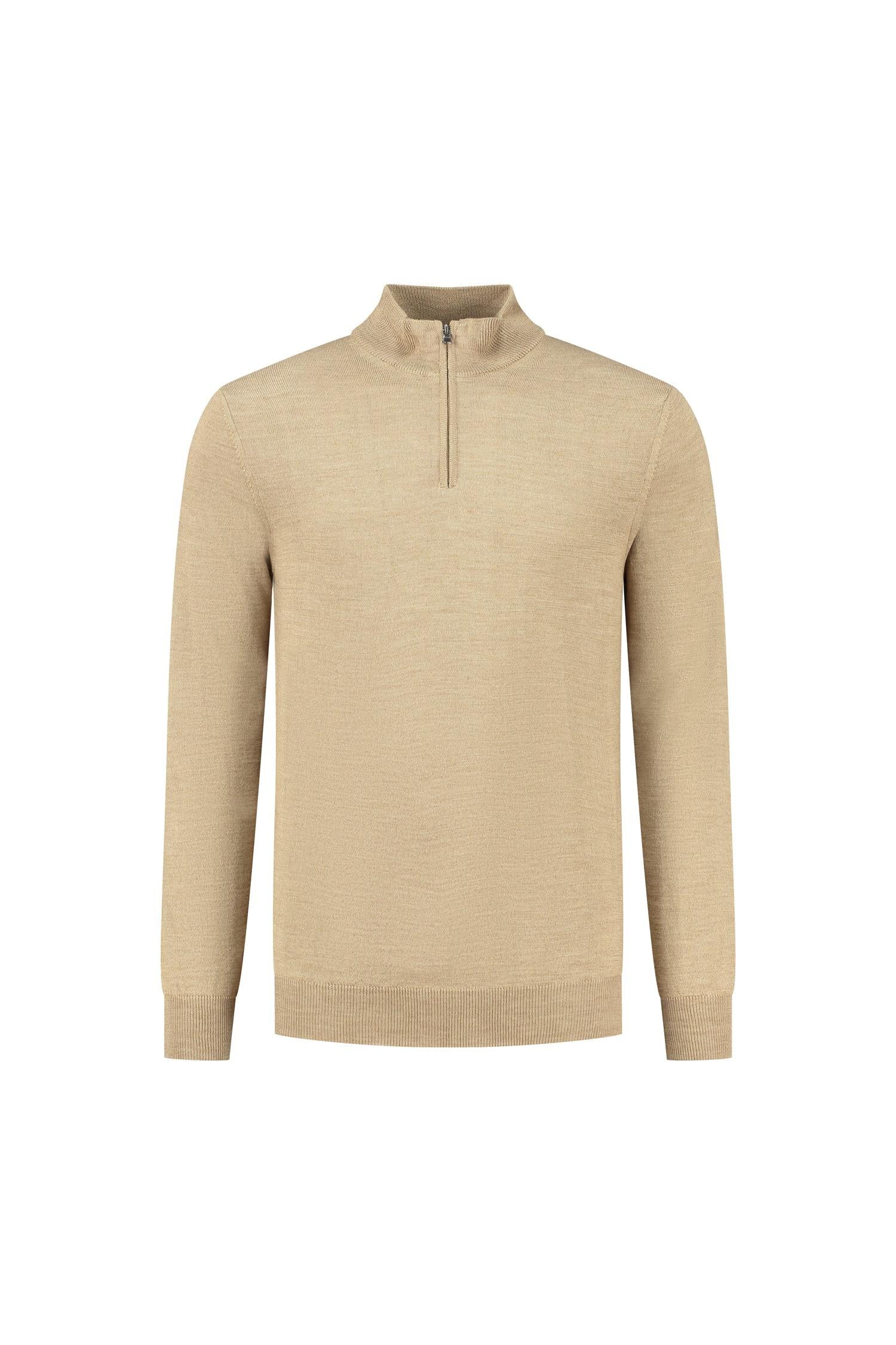 Halfzip merinoblend camel