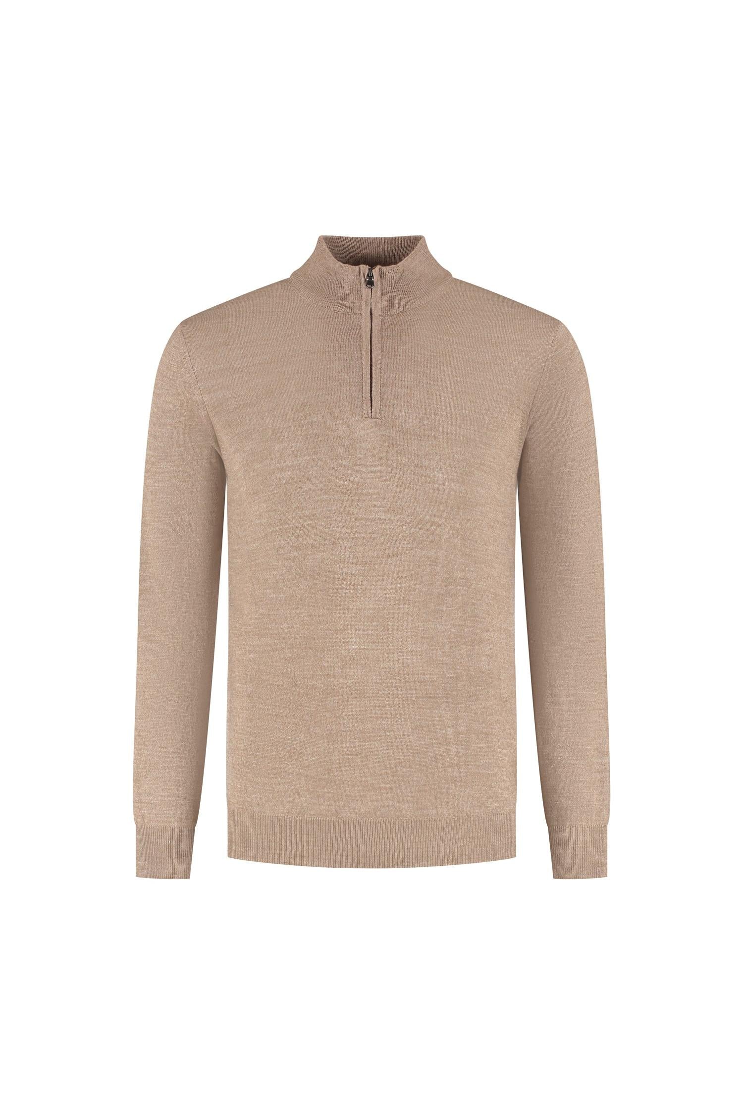 Halfzip merinoblend muskat