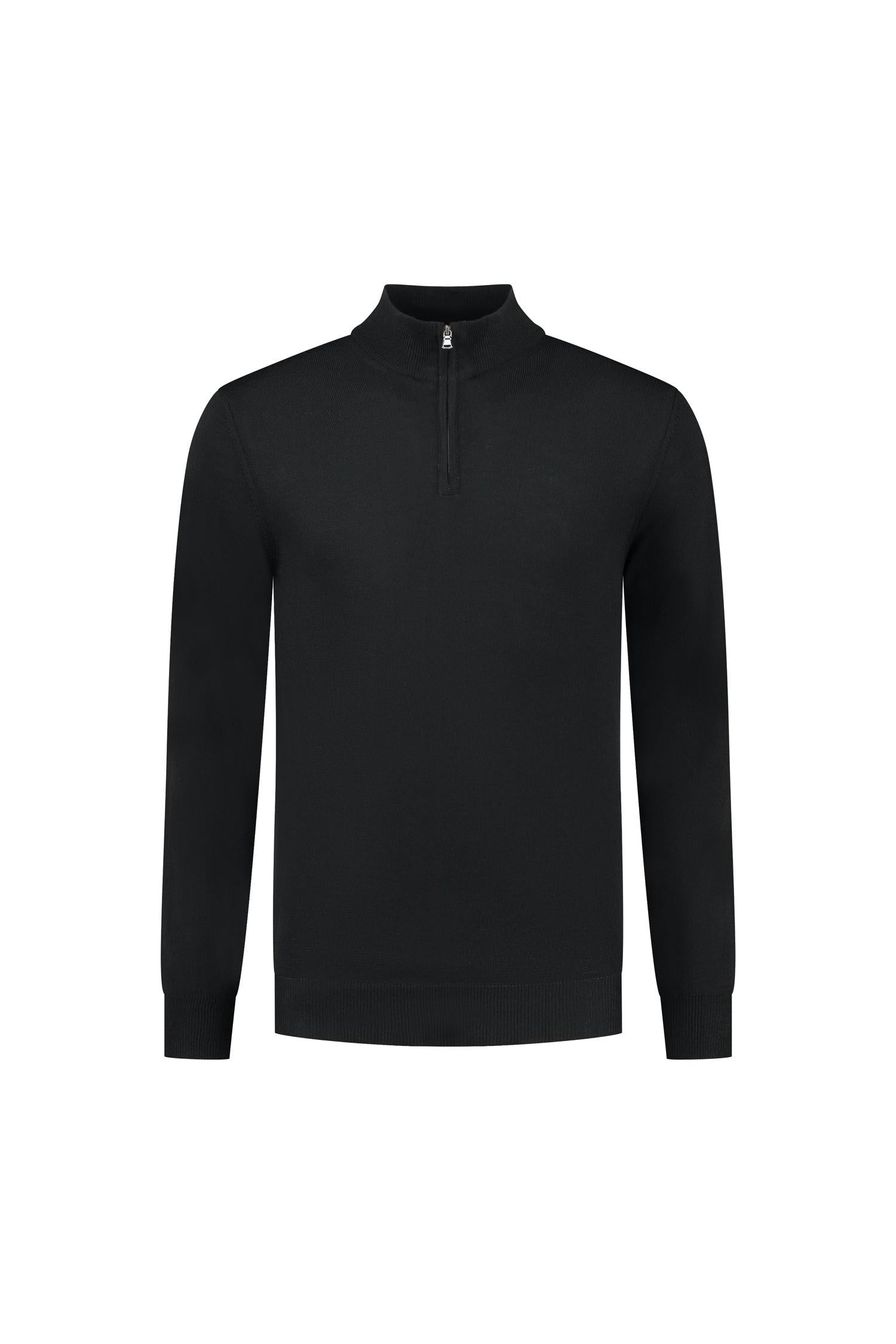 Halfzip merinoblend zwart