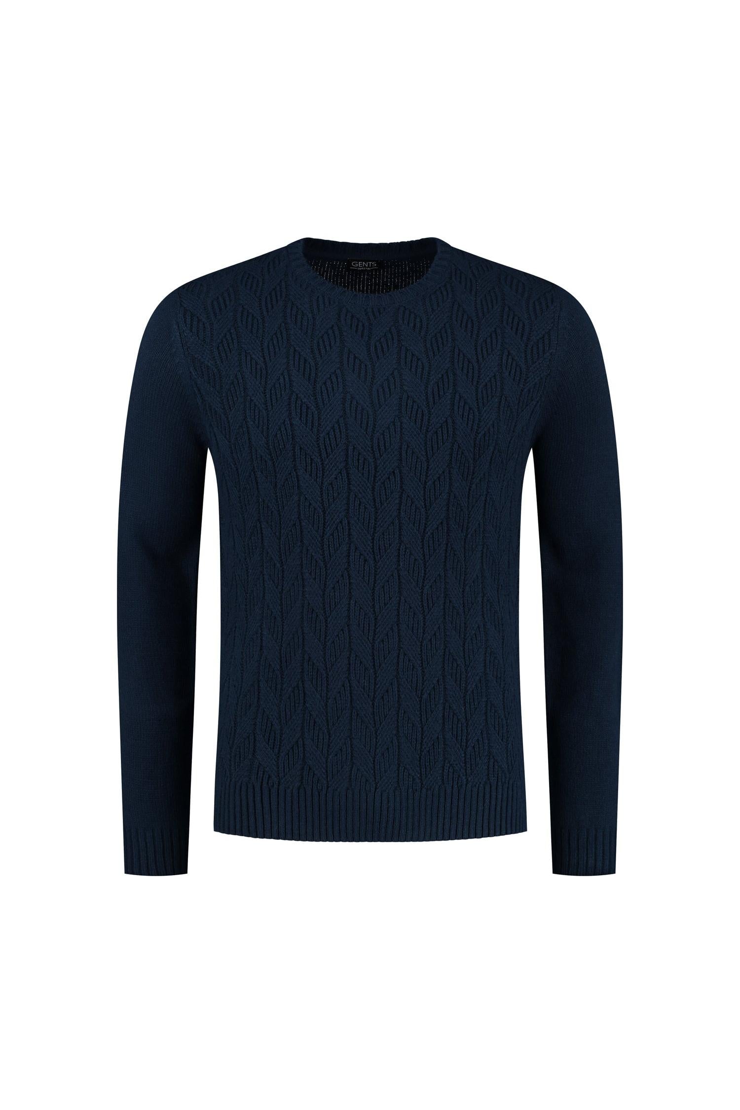 Kabeltrui ronde hals blauw