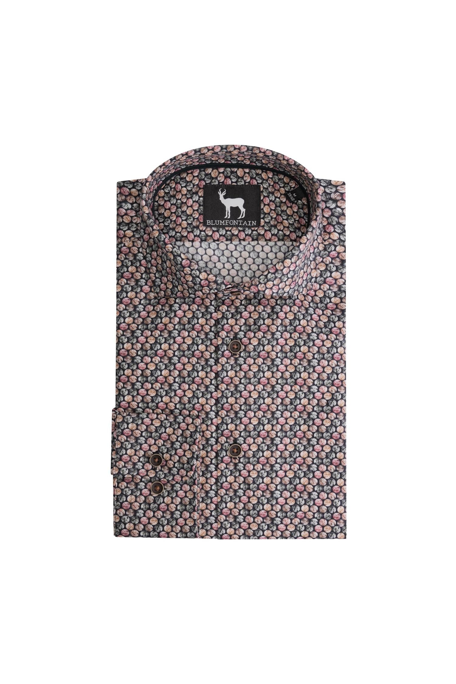 Overhemd Blumfontain cirkelprint bruin