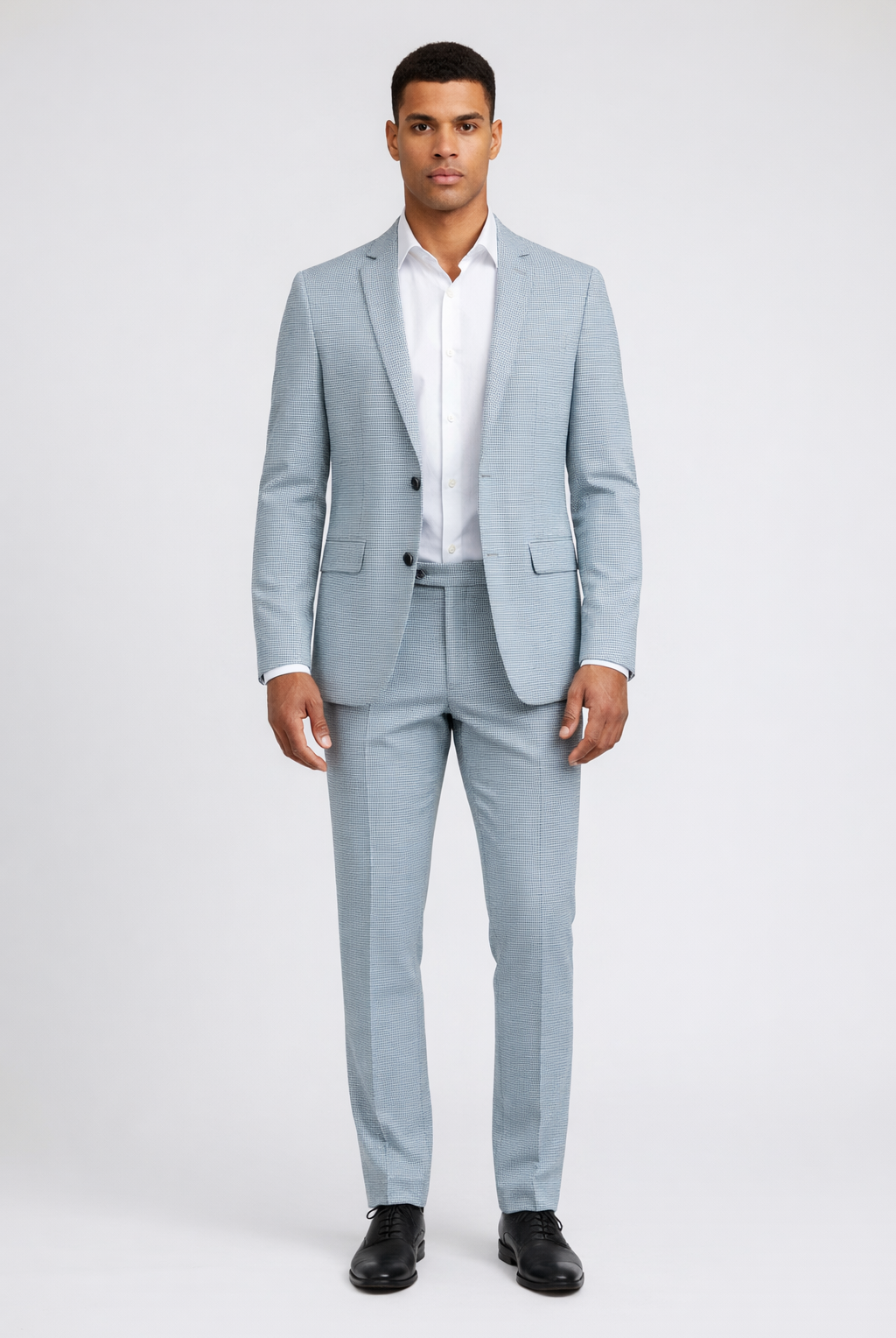 Pak pied-de-poule linnen-katoen blauw