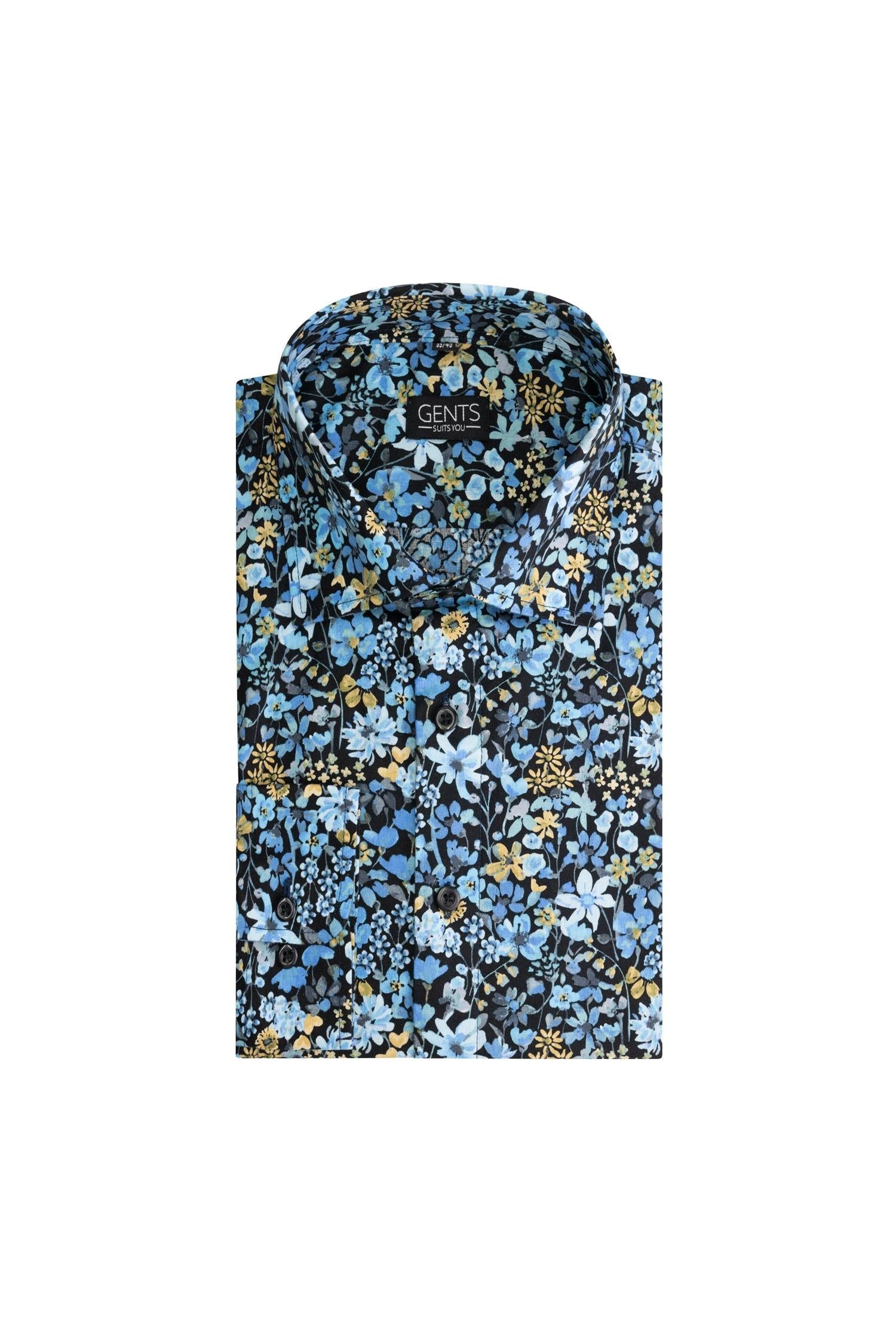 Print bloem blauw-bruin