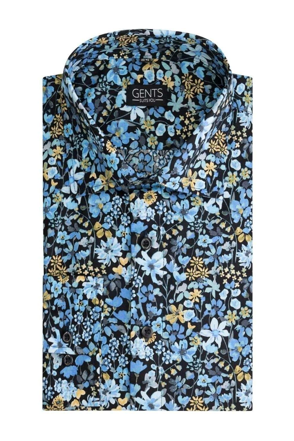 Print bloem blauw-bruin