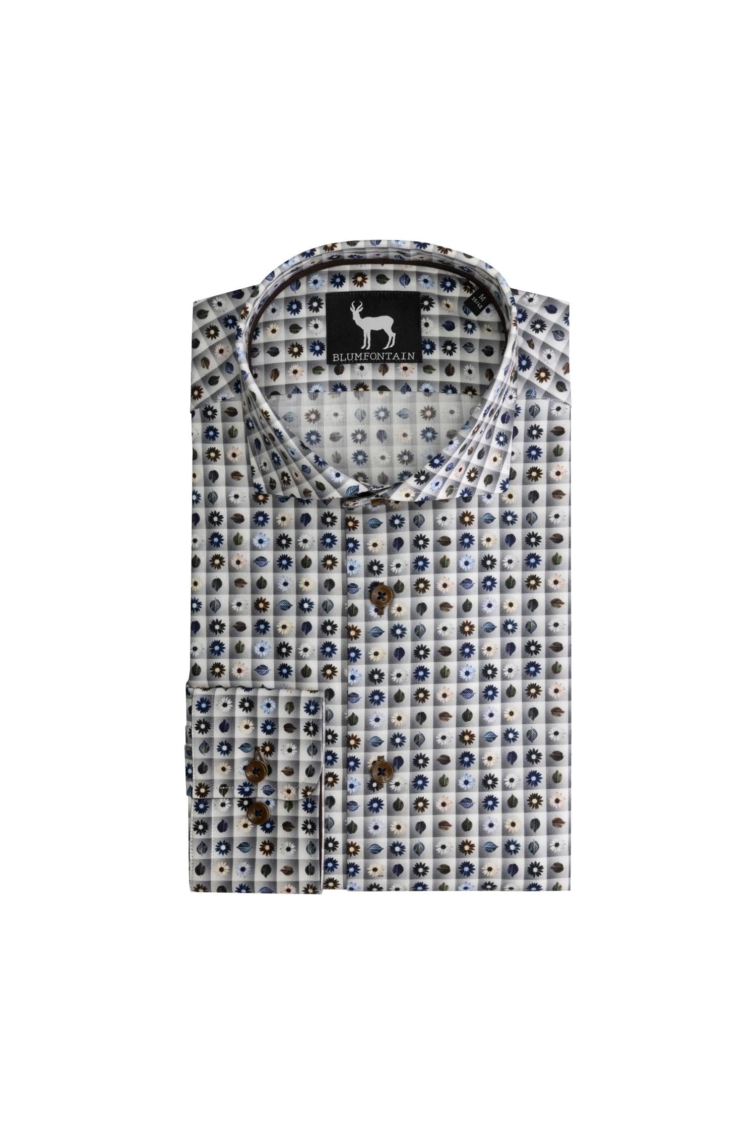 Ruit-bloemprint grijs