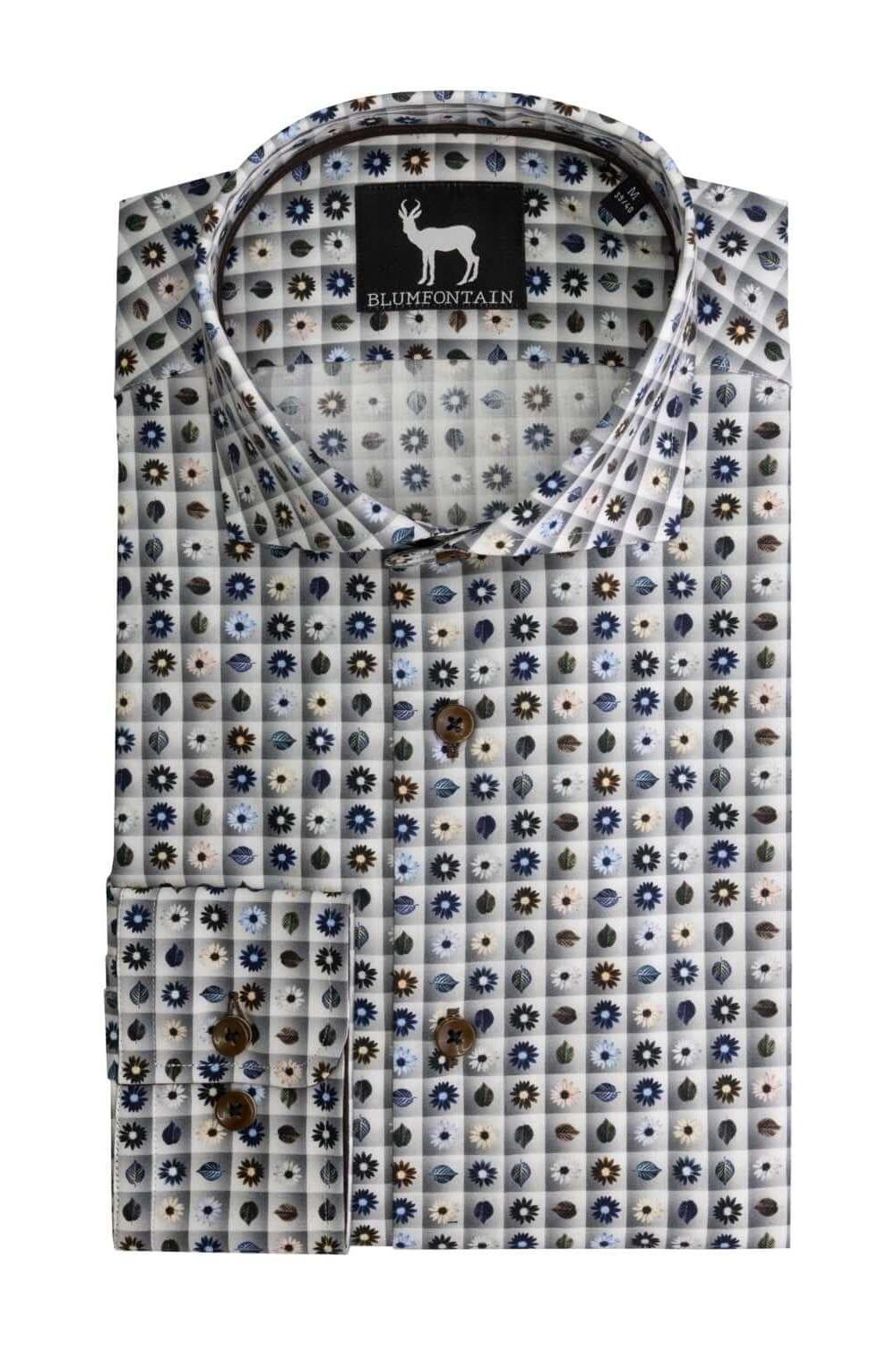 Ruit-bloemprint grijs