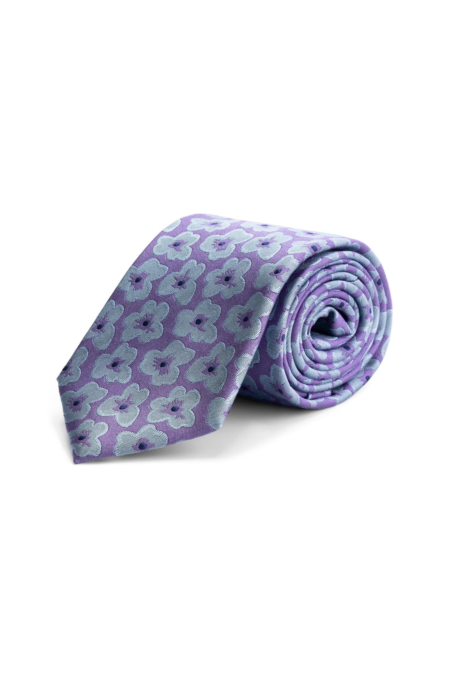 Stropdas zijde Paars Bloem