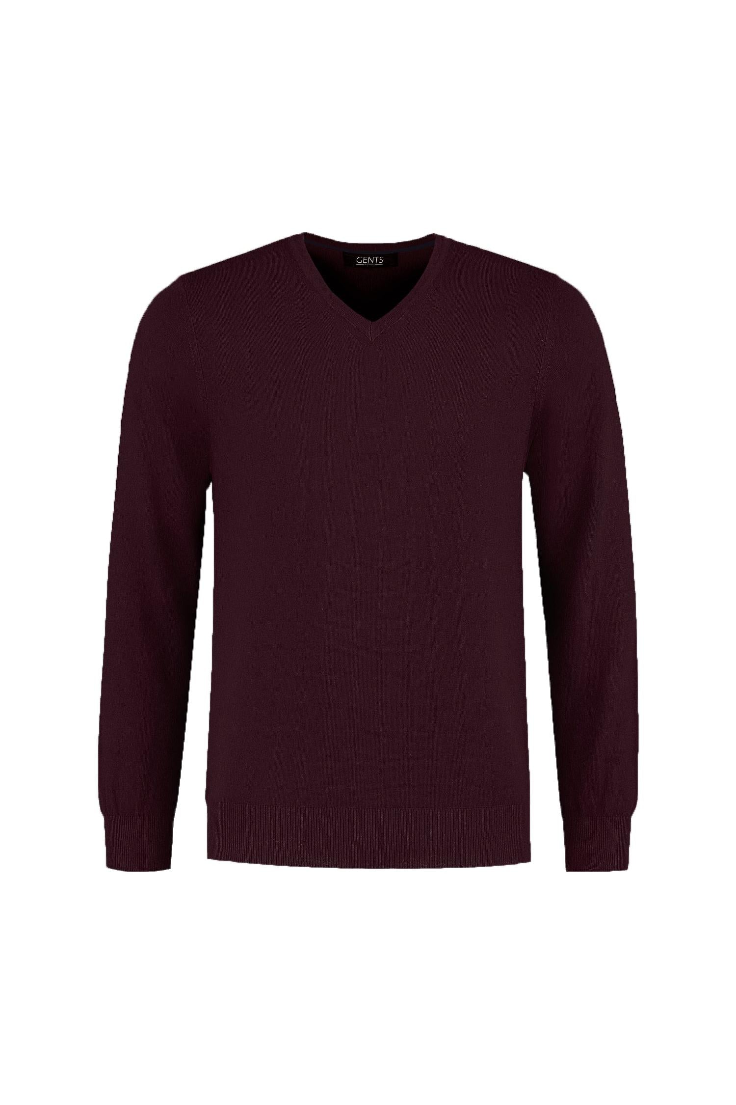 V-neck melange wijnrood