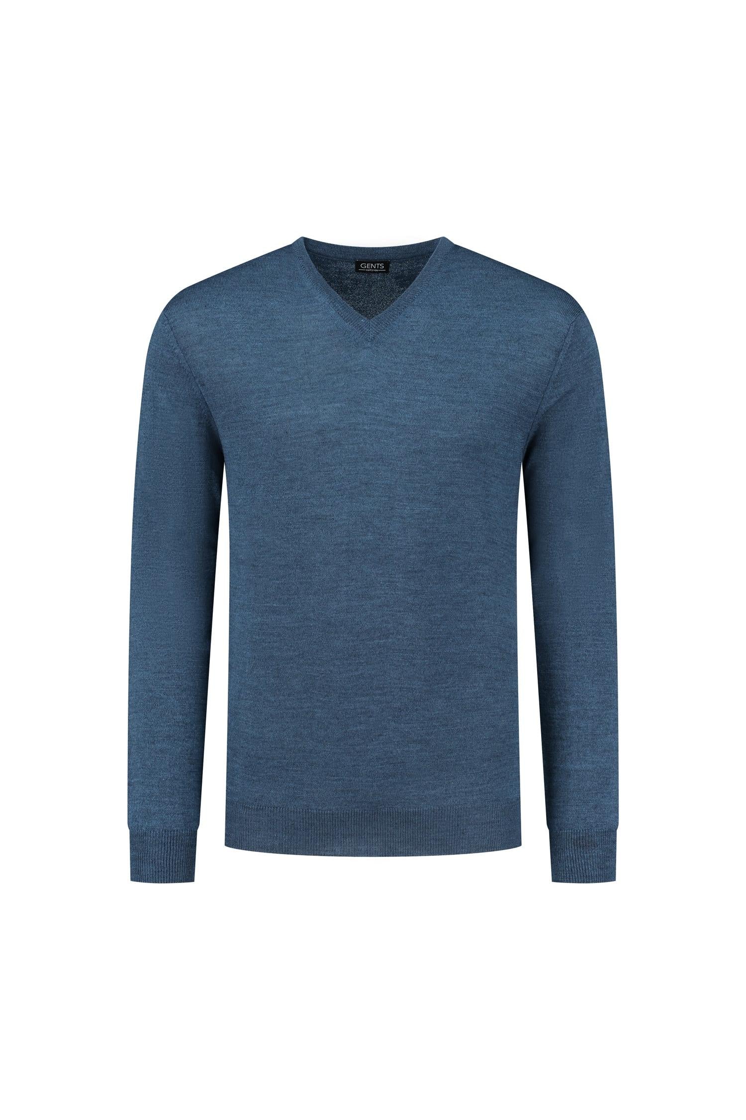 V-neck merinoblend blauw