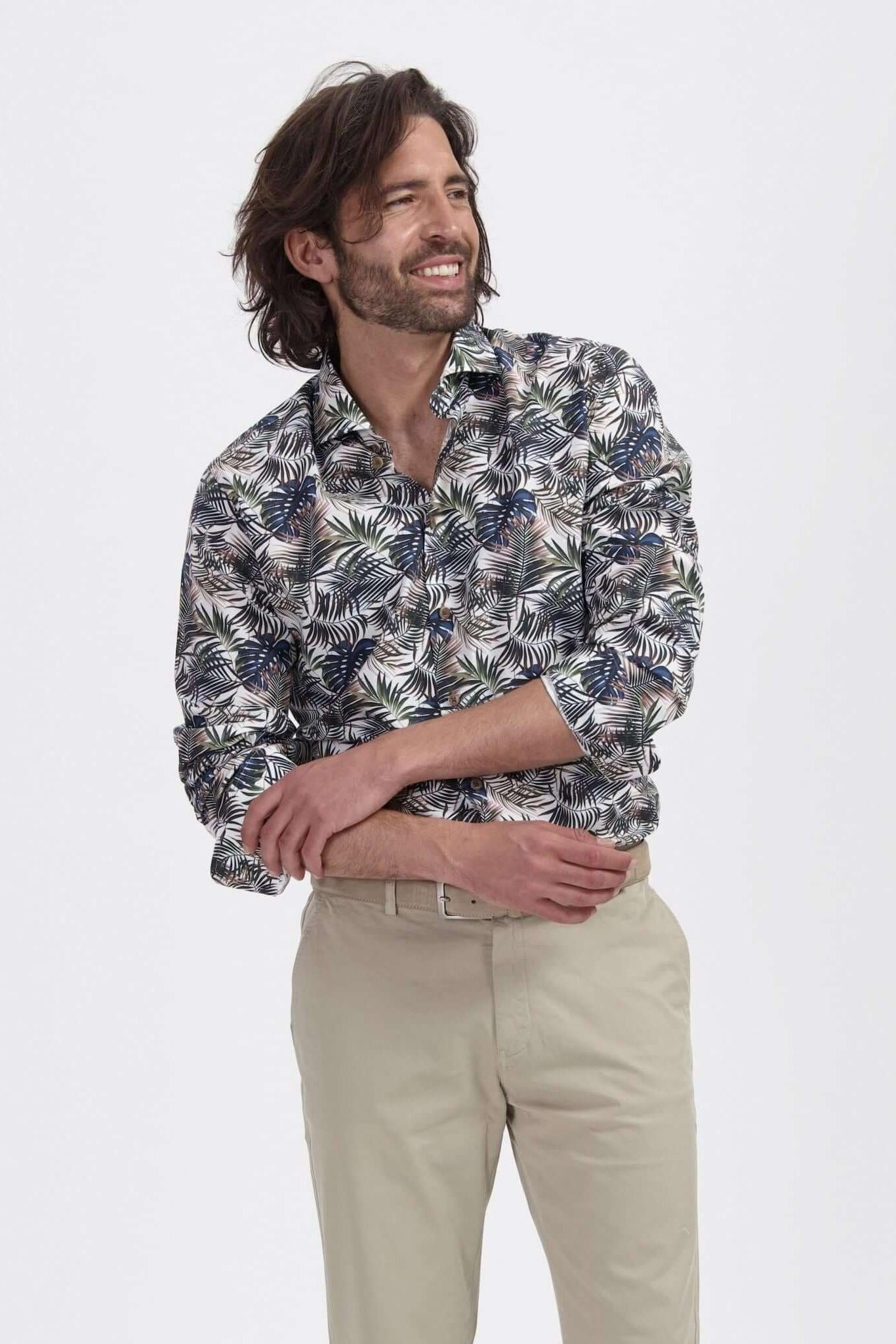 Blumfontain print palmblad groen - bruin - Gents