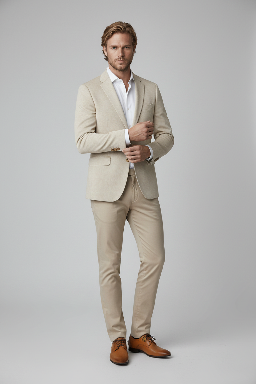 Colbert stretchkatoen zand - pose 2