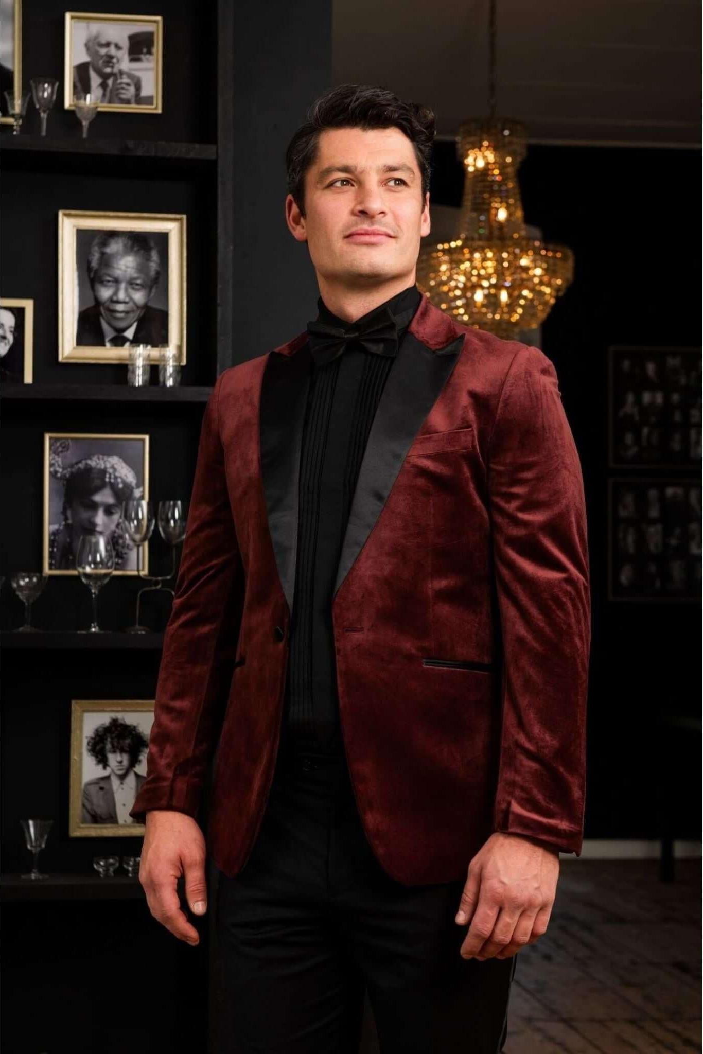 Dinnerjacket velvet donkerrood - Gents