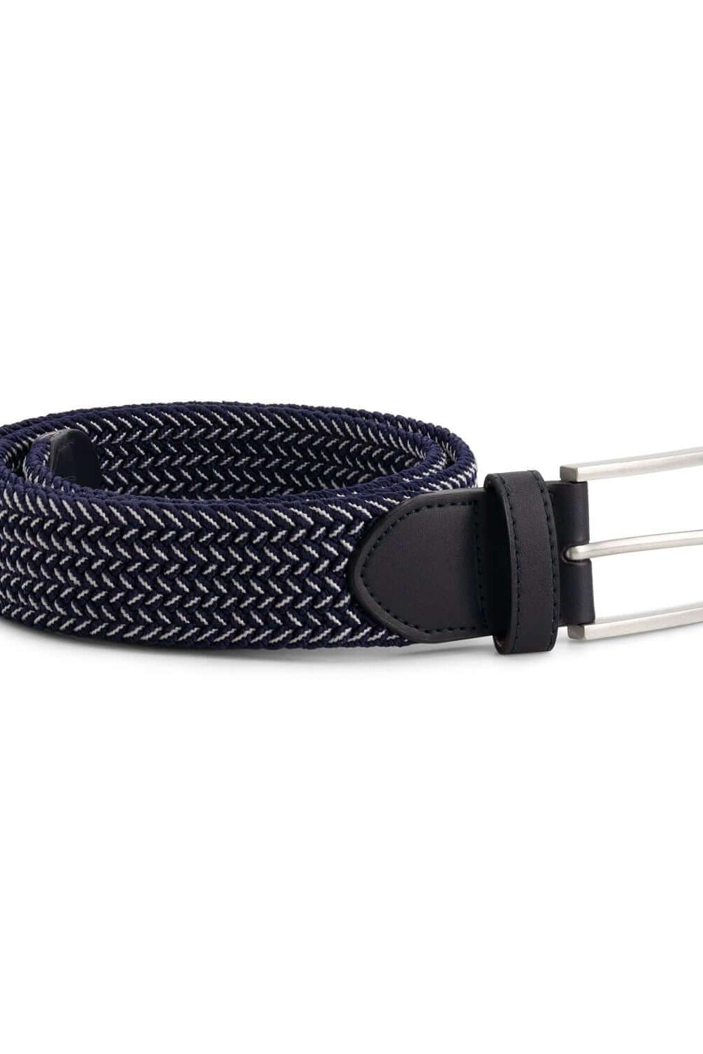 Gevlochten elastische riem blauw - wit - Gents