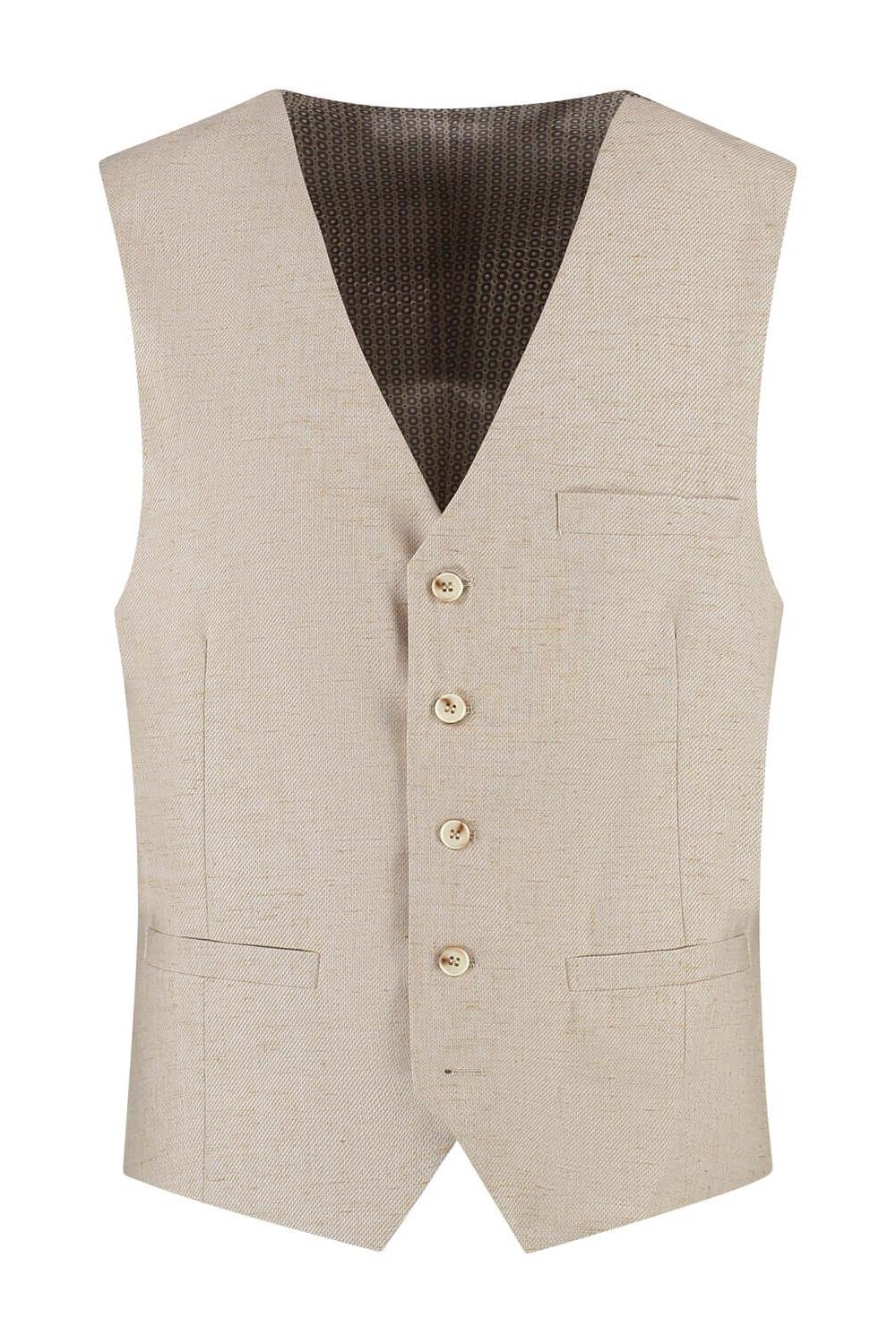 Gilet strandzand, beige gilet met ademende, kreukvrije stof en knopen, stijlvolle mode-accessoire.