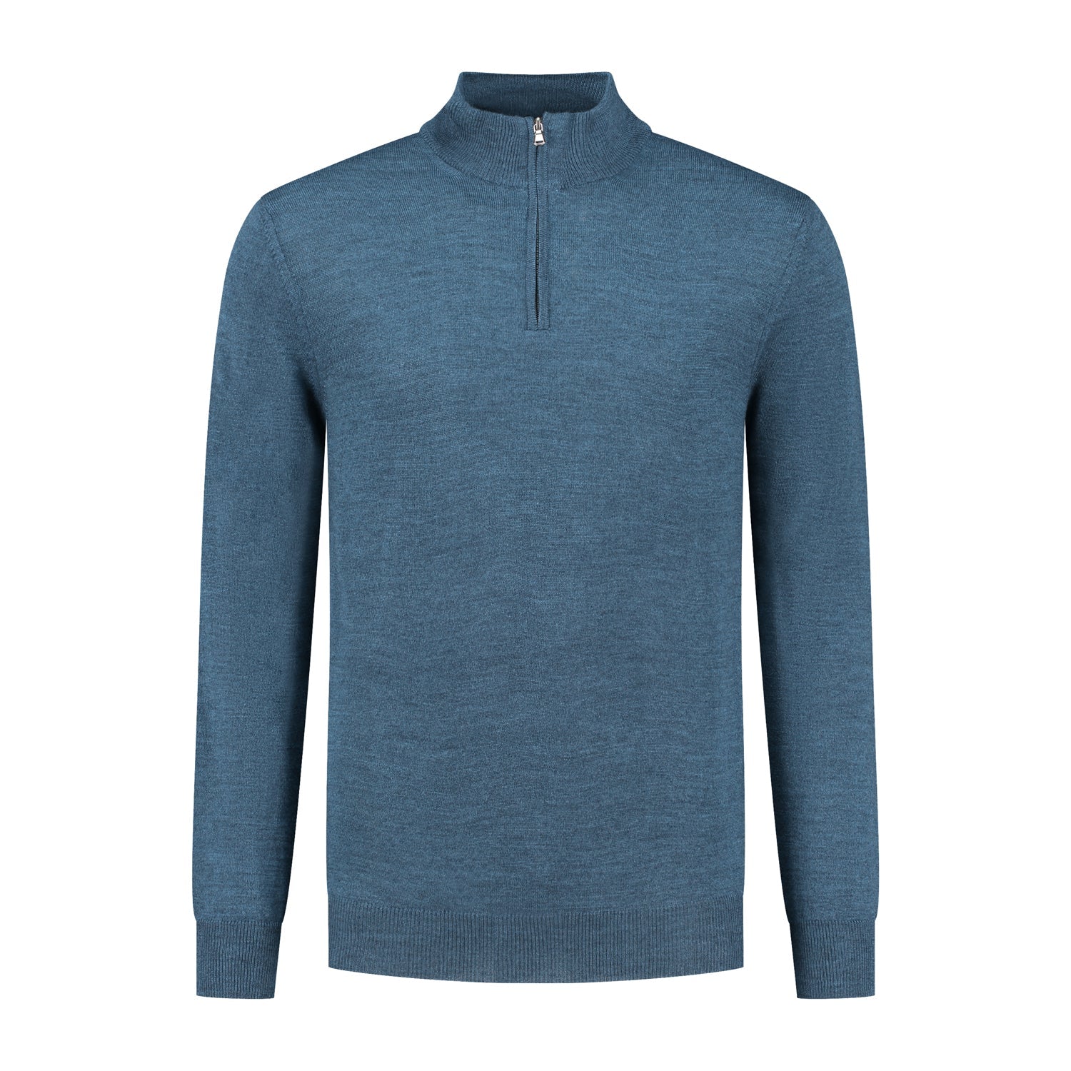 Halfzip merinoblend blauw - Gents