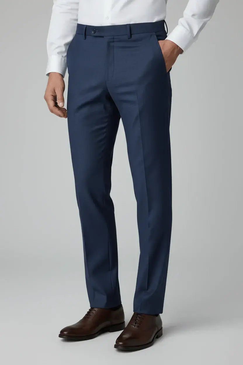 Pak wolblend - Navy 2-delig, verfijnde marineblauwe broek voor een formele uitstraling.