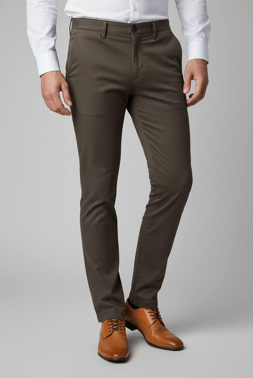 Chino stretch structuur donkerbruin