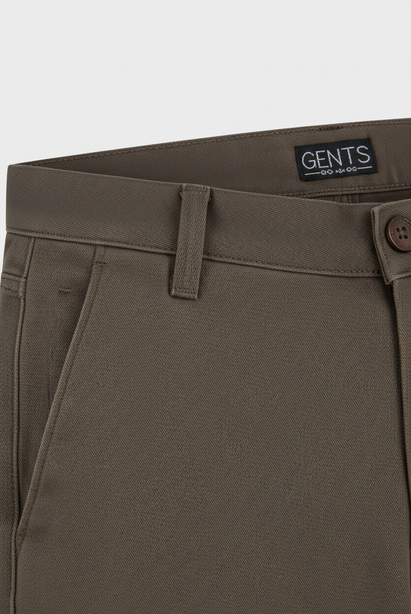 Chino stretch structuur donkerbruin