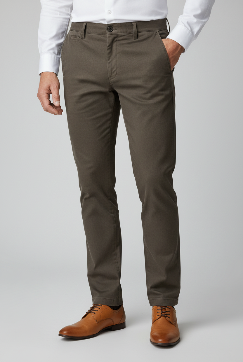 Chino stretch structuur donkerbruin