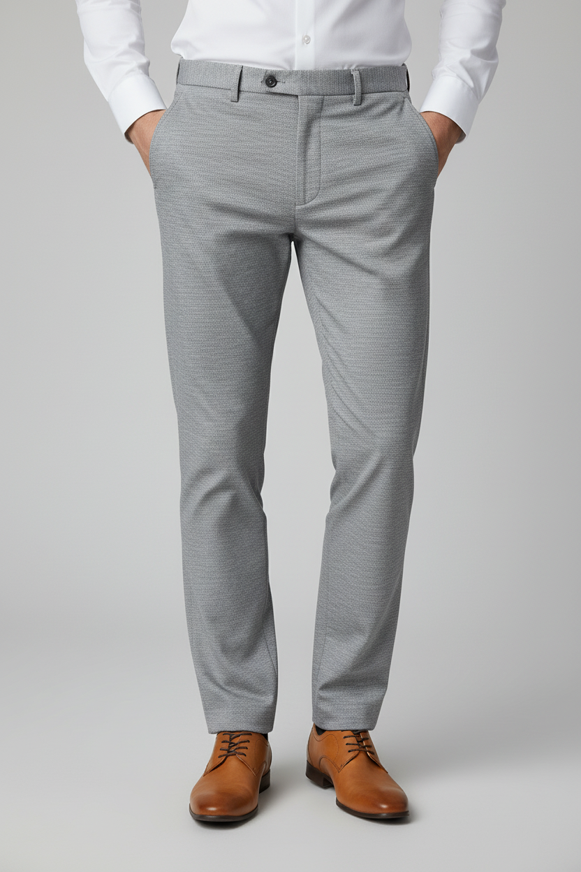 Pantalon stretch pique melange grijs - pose 2