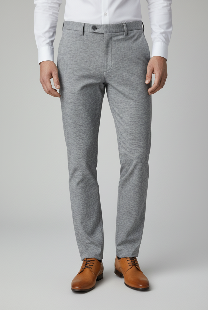 Pantalon stretch pique melange grijs