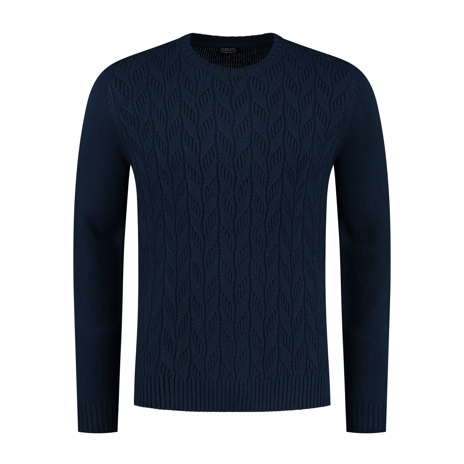 Kabeltrui ronde hals blauw - Gents