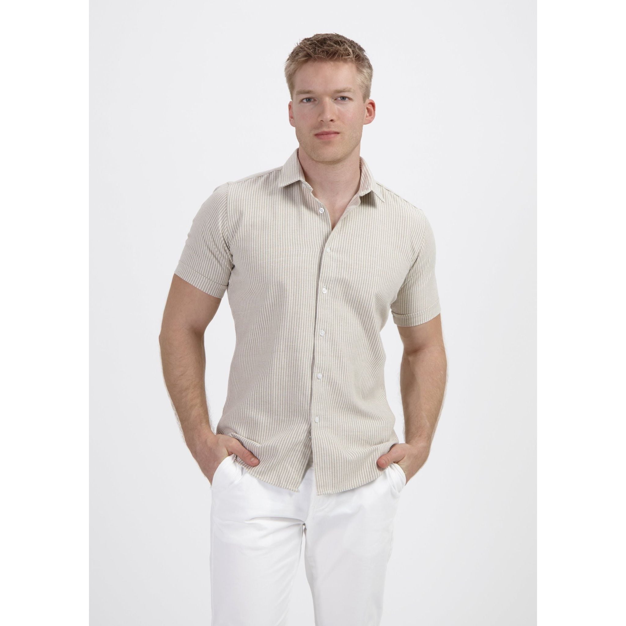 Korte mouw knit streep beige - Gents