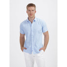 Korte mouw linnen - katoen lichtblauw - Gents