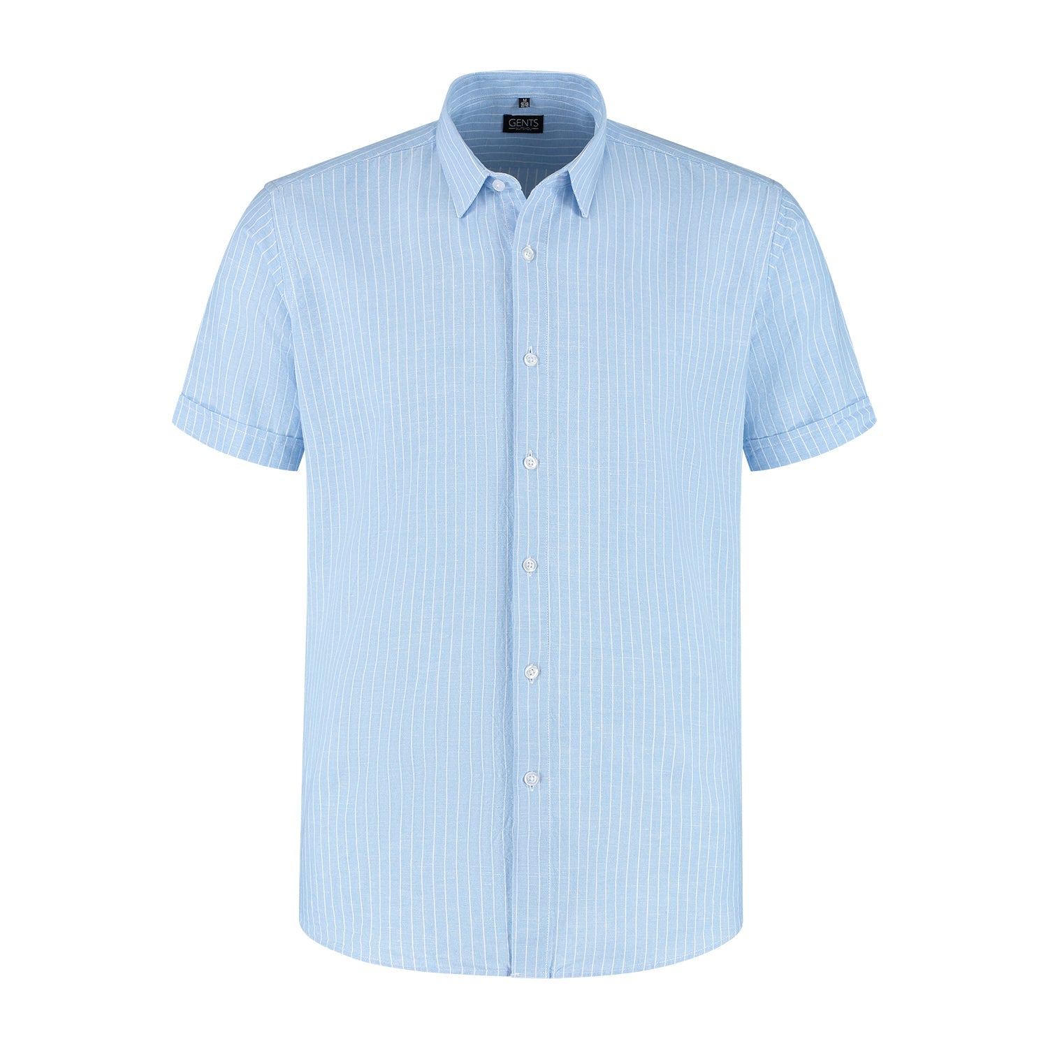 Korte mouw linnen - katoen lichtblauw - Gents