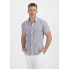 Korte mouw linnen - katoen streep blauw - Gents
