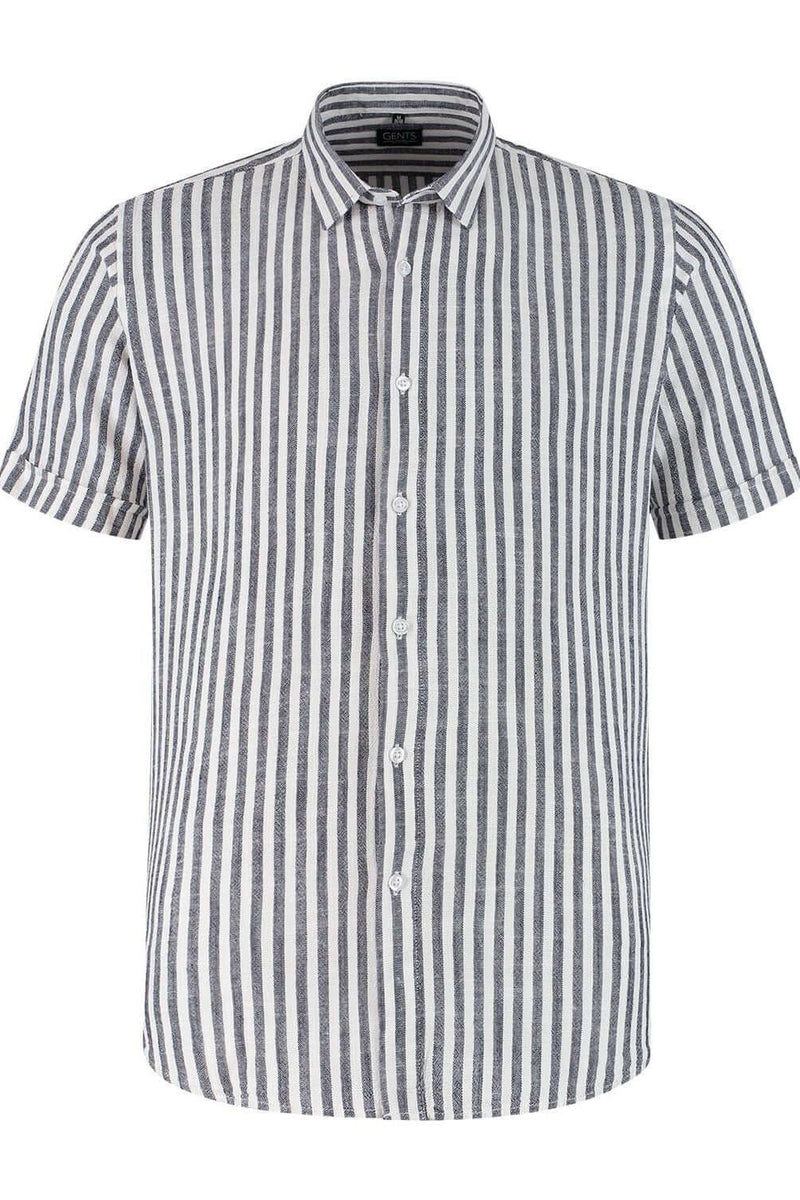 Paul & Shark casual overhemd korte mouw wijde fit beige blauw geruit