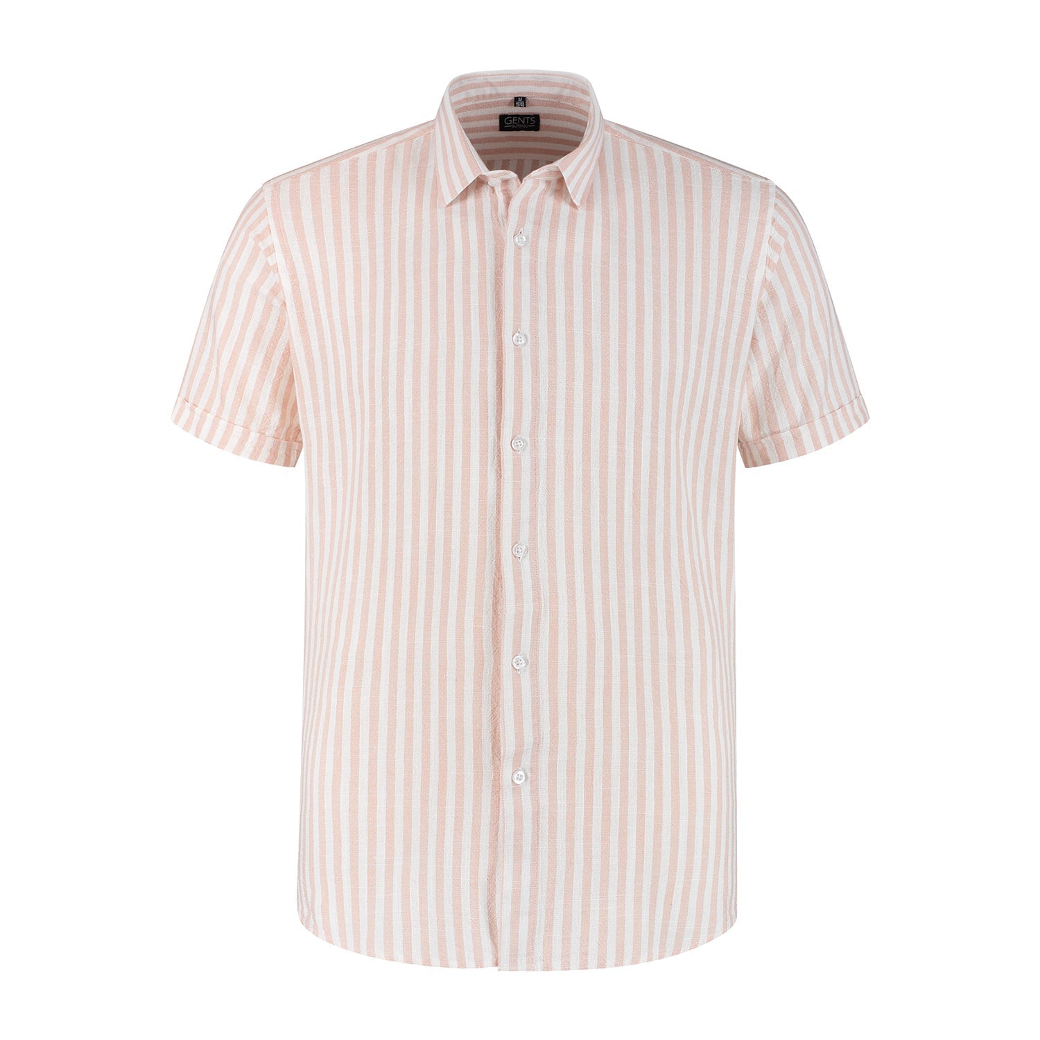 Korte mouw linnen - katoen streep zalmroze - Gents